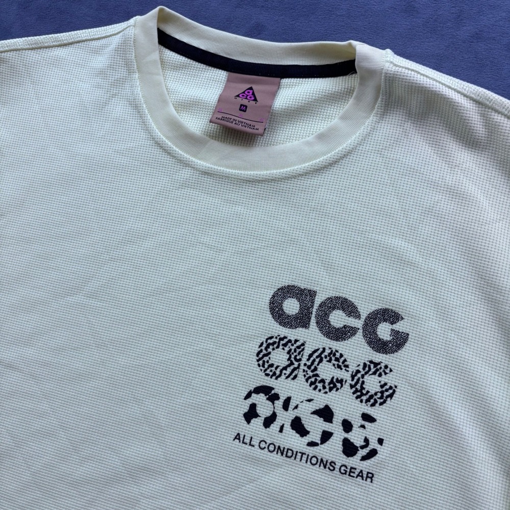 Nike ACG All Conditions Gear Waffle Knit Thermal Long Sleeve Shirt Yellow Mens M - Picture 3 of 8
